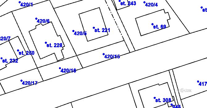 Parcela st. 420/15 v KÚ Kladruby u Teplic, Katastrální mapa