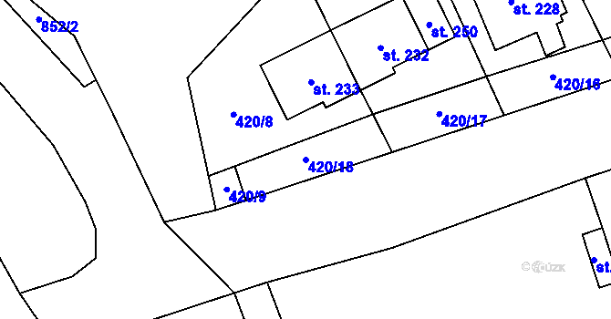 Parcela st. 420/18 v KÚ Kladruby u Teplic, Katastrální mapa