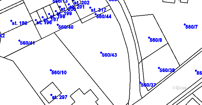 Parcela st. 560/43 v KÚ Kladruby u Teplic, Katastrální mapa