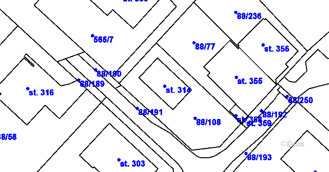 Parcela st. 314 v KÚ Kladruby u Teplic, Katastrální mapa