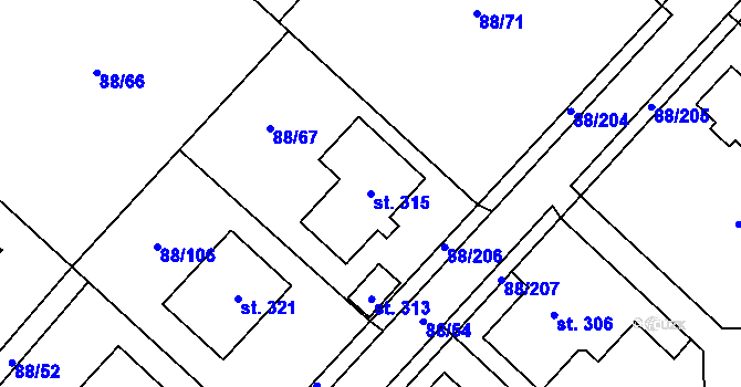 Parcela st. 315 v KÚ Kladruby u Teplic, Katastrální mapa