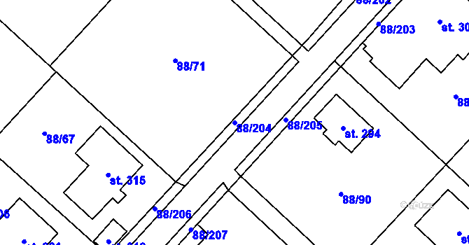 Parcela st. 88/204 v KÚ Kladruby u Teplic, Katastrální mapa