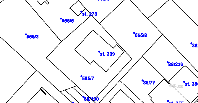 Parcela st. 339 v KÚ Kladruby u Teplic, Katastrální mapa