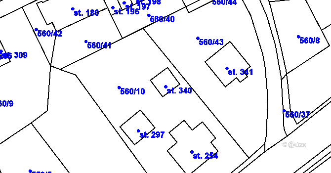 Parcela st. 340 v KÚ Kladruby u Teplic, Katastrální mapa