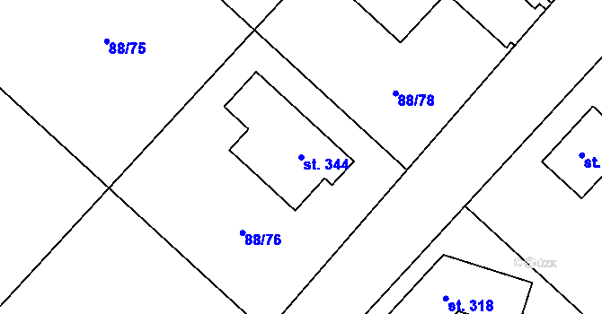 Parcela st. 344 v KÚ Kladruby u Teplic, Katastrální mapa