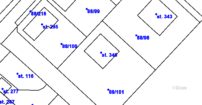 Parcela st. 346 v KÚ Kladruby u Teplic, Katastrální mapa
