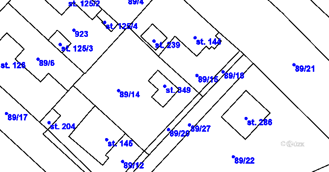 Parcela st. 349 v KÚ Kladruby u Teplic, Katastrální mapa