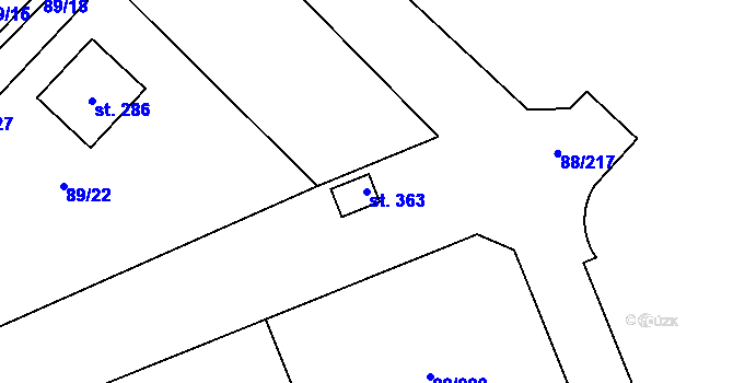 Parcela st. 363 v KÚ Kladruby u Teplic, Katastrální mapa
