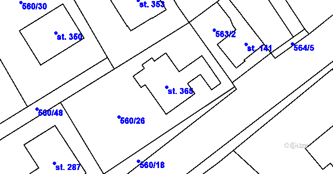 Parcela st. 365 v KÚ Kladruby u Teplic, Katastrální mapa