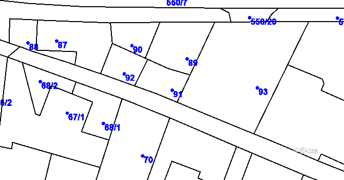 Parcela st. 91 v KÚ Kladruby nad Labem, Katastrální mapa