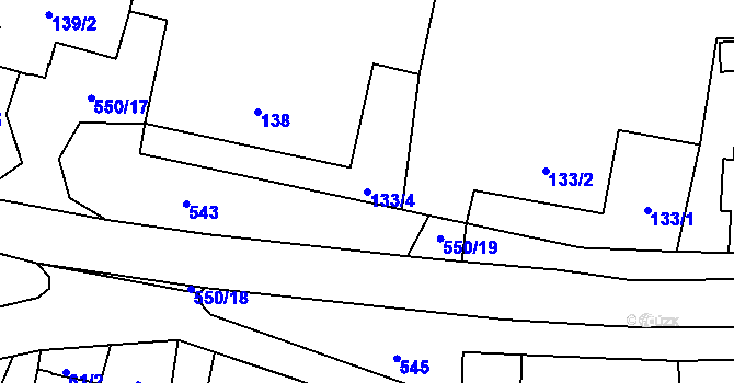 Parcela st. 133/4 v KÚ Kladruby nad Labem, Katastrální mapa