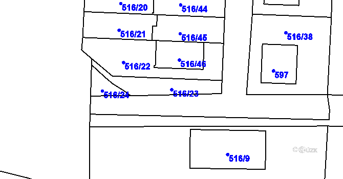 Parcela st. 516/23 v KÚ Kladruby nad Labem, Katastrální mapa