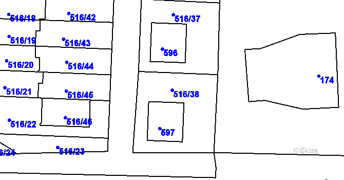 Parcela st. 516/38 v KÚ Kladruby nad Labem, Katastrální mapa