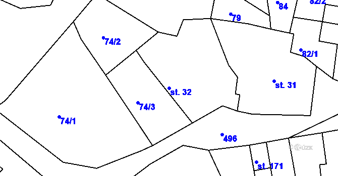 Parcela st. 32 v KÚ Klamoš, Katastrální mapa