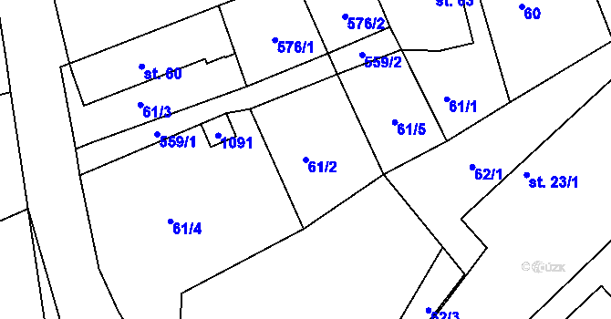 Parcela st. 61/2 v KÚ Klamoš, Katastrální mapa