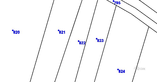 Parcela st. 822 v KÚ Klamoš, Katastrální mapa