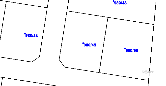 Parcela st. 980/49 v KÚ Klamoš, Katastrální mapa