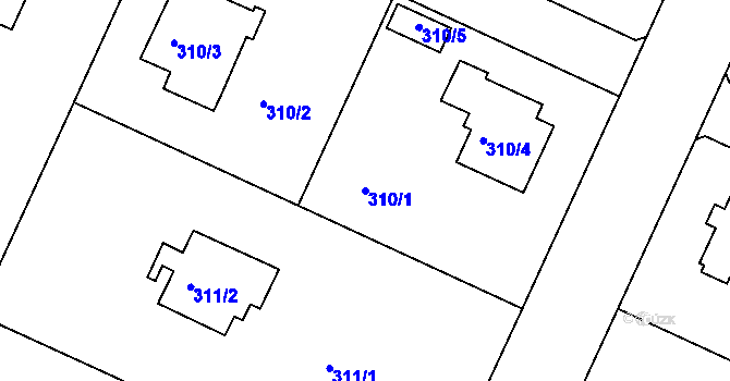 Parcela st. 310/1 v KÚ Klánovice, Katastrální mapa
