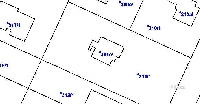 Parcela st. 311/2 v KÚ Klánovice, Katastrální mapa