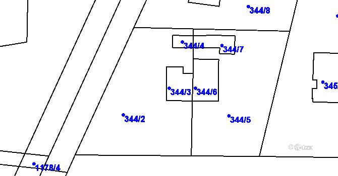 Parcela st. 344/3 v KÚ Klánovice, Katastrální mapa