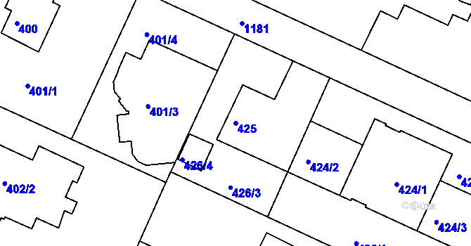 Parcela st. 425 v KÚ Klánovice, Katastrální mapa