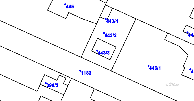 Parcela st. 443/3 v KÚ Klánovice, Katastrální mapa