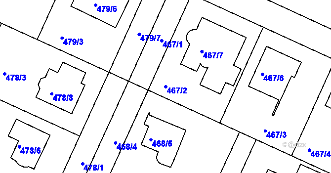 Parcela st. 467/2 v KÚ Klánovice, Katastrální mapa