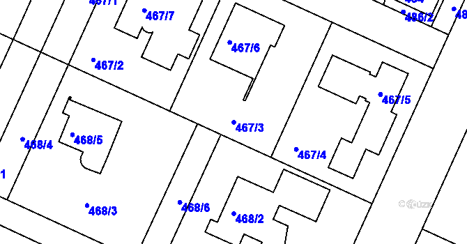 Parcela st. 467/3 v KÚ Klánovice, Katastrální mapa