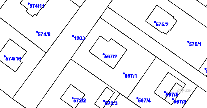 Parcela st. 567/2 v KÚ Klánovice, Katastrální mapa