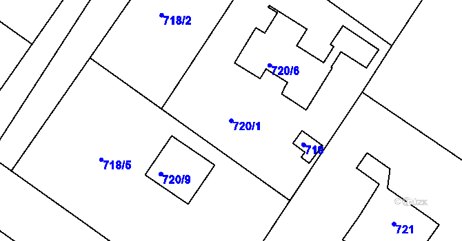 Parcela st. 720/1 v KÚ Klánovice, Katastrální mapa