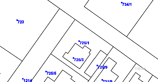 Parcela st. 725/1 v KÚ Klánovice, Katastrální mapa
