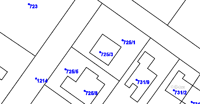 Parcela st. 725/3 v KÚ Klánovice, Katastrální mapa
