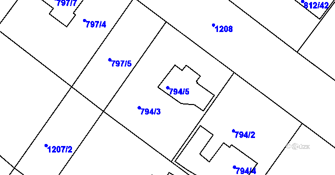 Parcela st. 794/5 v KÚ Klánovice, Katastrální mapa