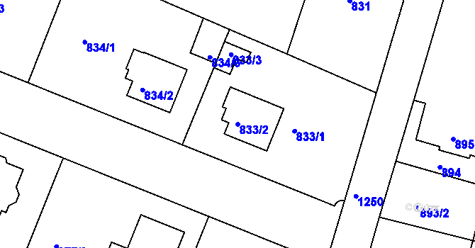 Parcela st. 833/2 v KÚ Klánovice, Katastrální mapa