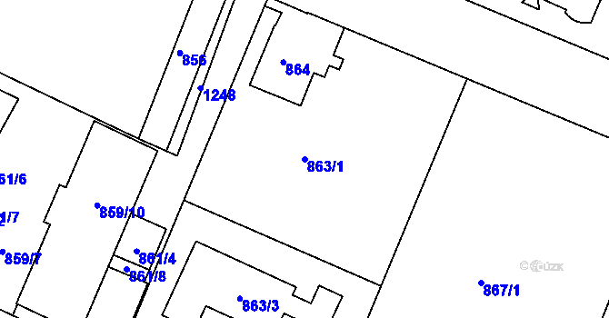 Parcela st. 863/1 v KÚ Klánovice, Katastrální mapa