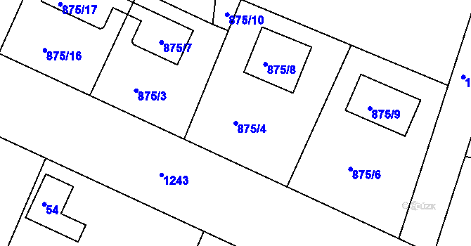 Parcela st. 875/4 v KÚ Klánovice, Katastrální mapa
