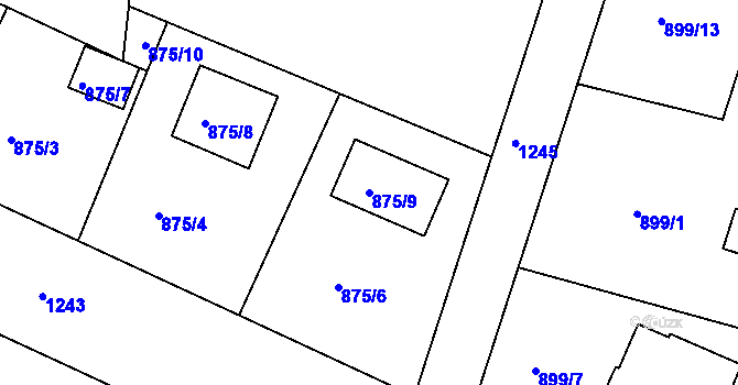 Parcela st. 875/9 v KÚ Klánovice, Katastrální mapa