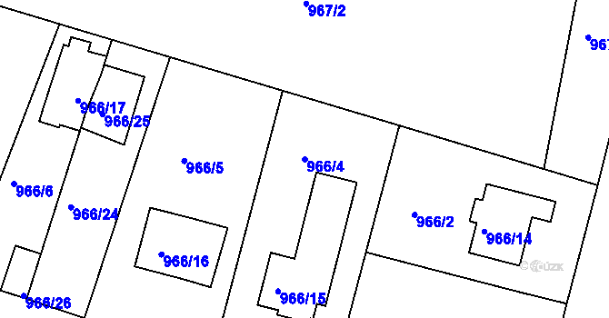 Parcela st. 966/4 v KÚ Klánovice, Katastrální mapa