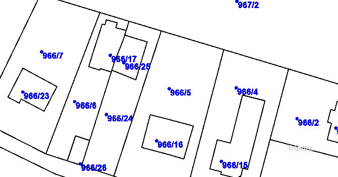 Parcela st. 966/5 v KÚ Klánovice, Katastrální mapa