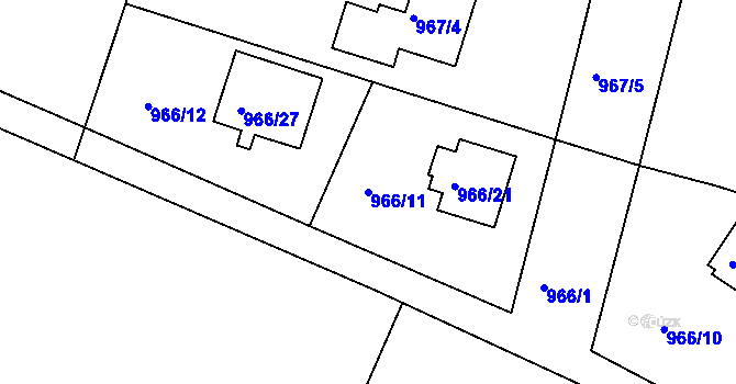 Parcela st. 966/11 v KÚ Klánovice, Katastrální mapa
