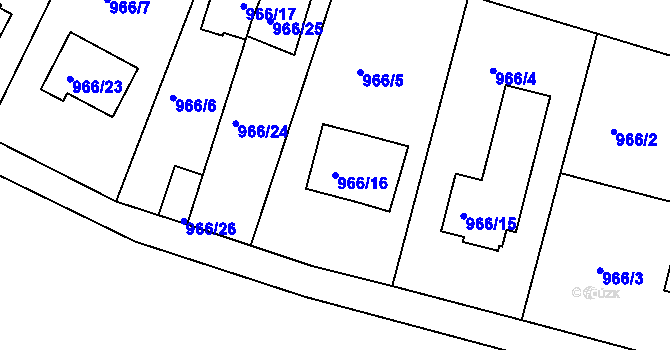 Parcela st. 966/16 v KÚ Klánovice, Katastrální mapa