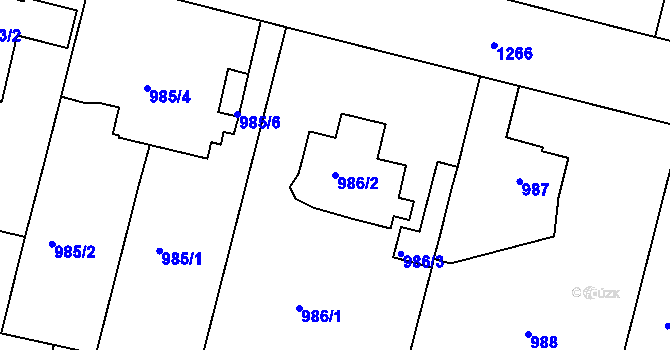 Parcela st. 986/2 v KÚ Klánovice, Katastrální mapa