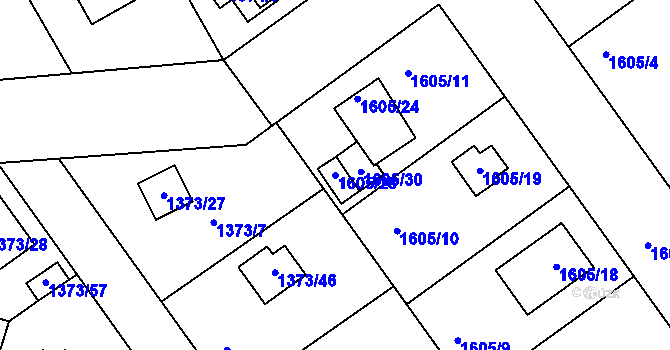 Parcela st. 1605/28 v KÚ Klánovice, Katastrální mapa