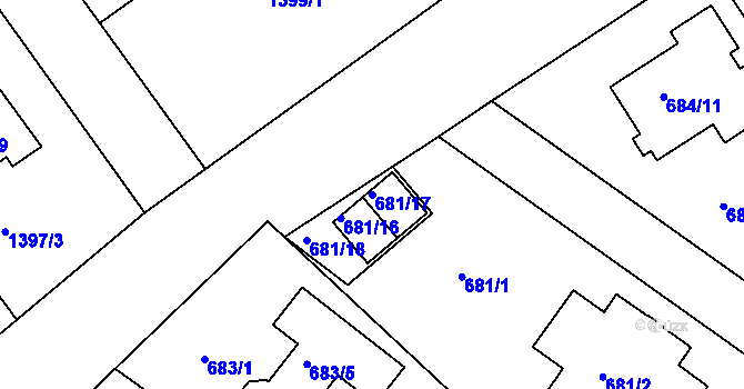 Parcela st. 681/17 v KÚ Klánovice, Katastrální mapa