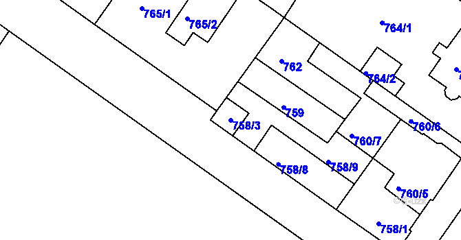 Parcela st. 758/3 v KÚ Klánovice, Katastrální mapa