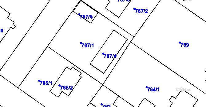 Parcela st. 767/4 v KÚ Klánovice, Katastrální mapa