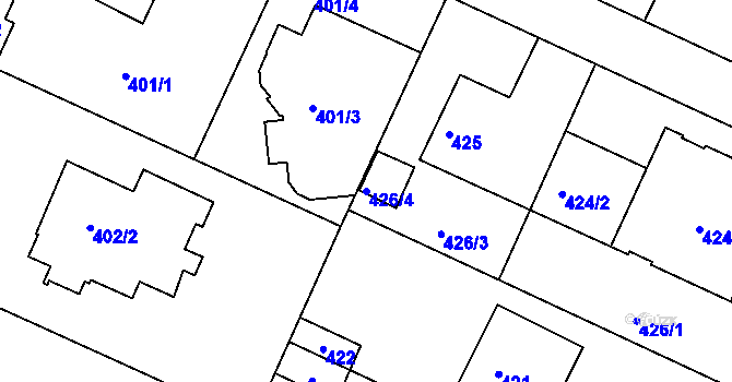 Parcela st. 426/4 v KÚ Klánovice, Katastrální mapa