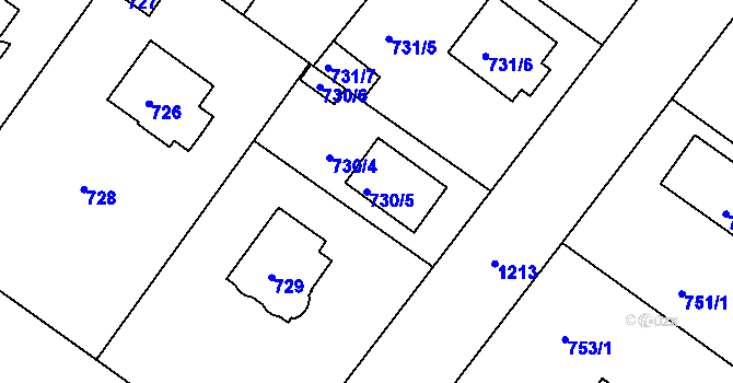Parcela st. 730/5 v KÚ Klánovice, Katastrální mapa