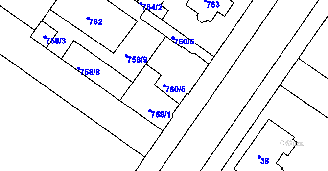 Parcela st. 760/5 v KÚ Klánovice, Katastrální mapa