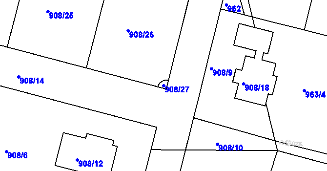 Parcela st. 908/27 v KÚ Klánovice, Katastrální mapa